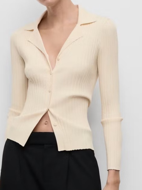 Mango Tops - Mango Latte Ribbed Button Cardigan RIBBED LAPEL CARDIGAN 4103